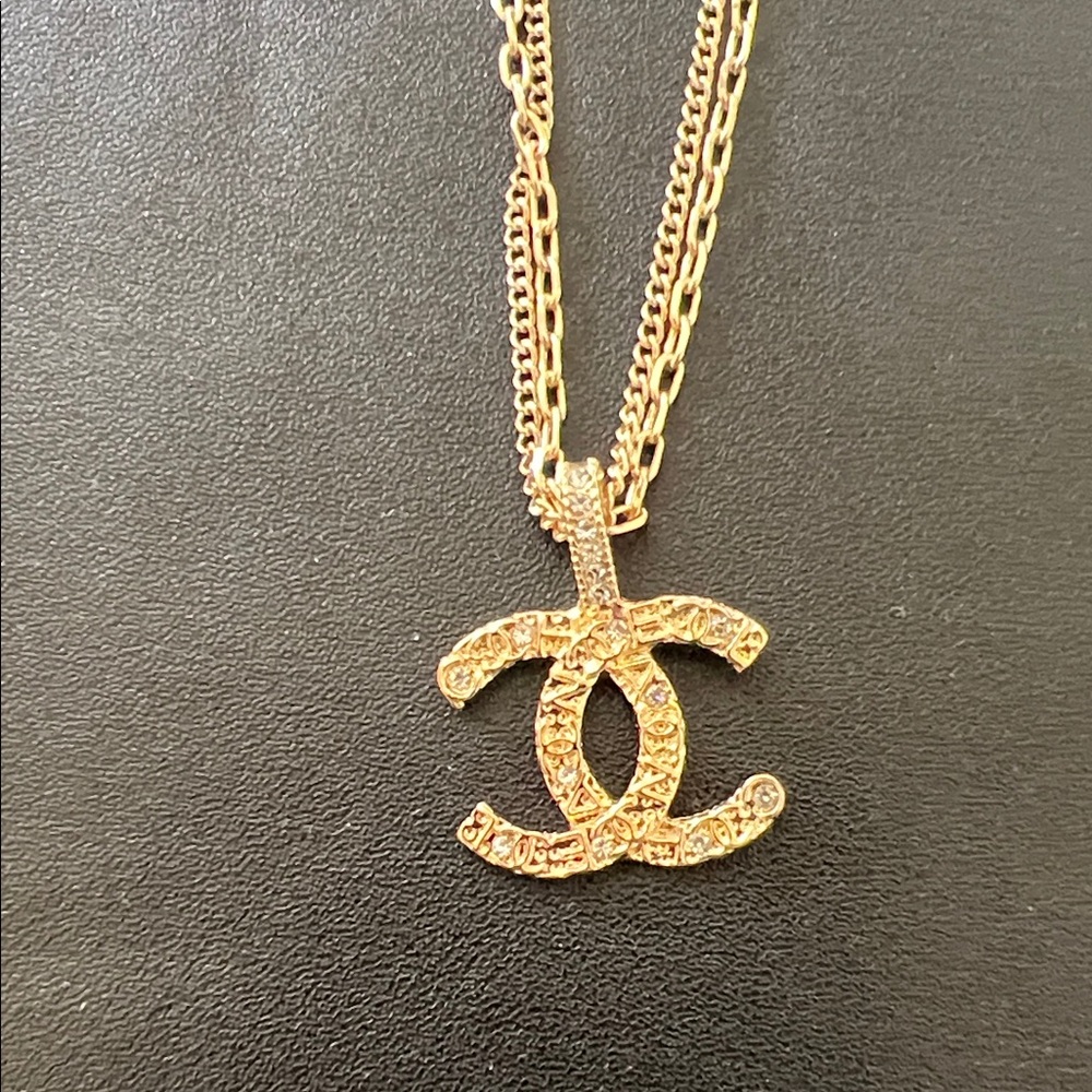 Monogrammed Gold or Silver Double Chain Rhinestone Necklace - Picture 2 of 6